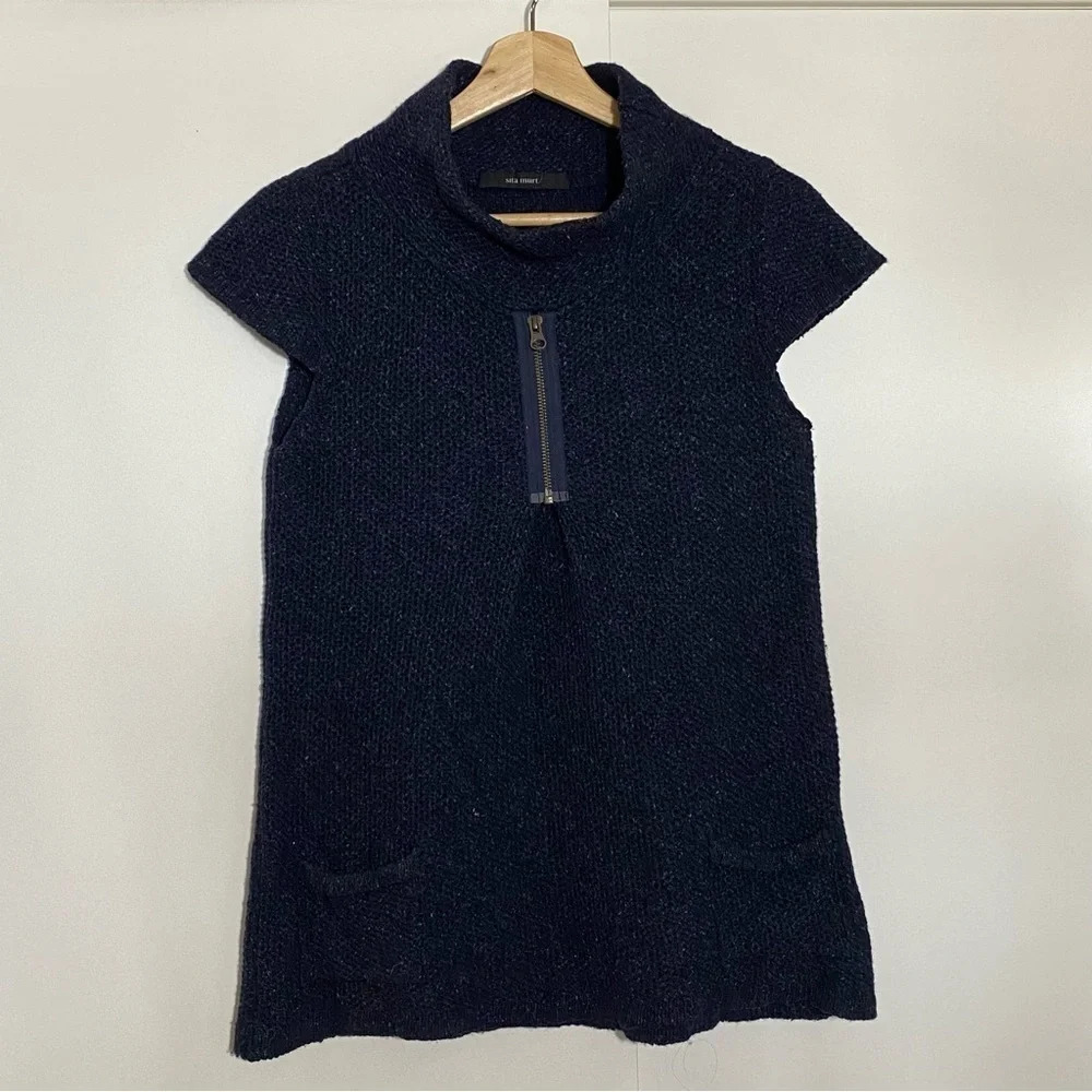 Sita Murt women’s blue merino wool collared knitted silk  polyamide top size 42